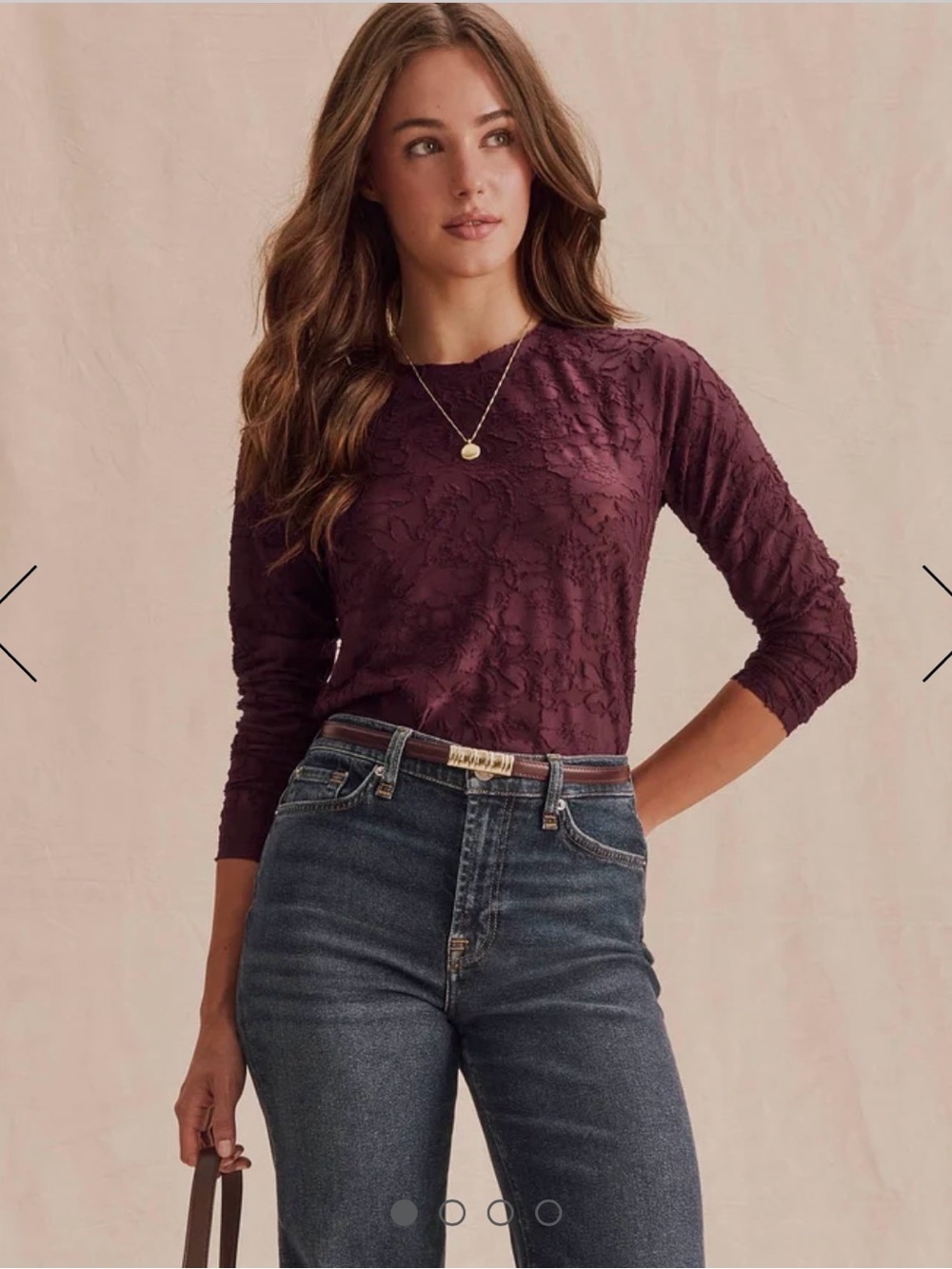 Splendid Plum Long-Sleeve Floral Lace Tee